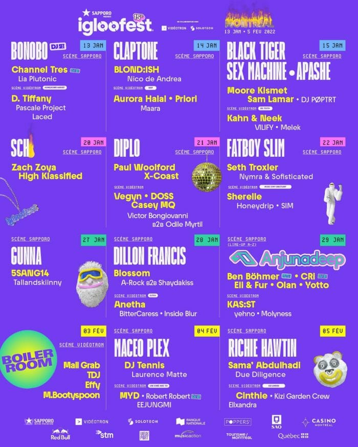 Igloofest reveals 2022 lineup, including Bonobo, Dillon Francis, Black Tiger Sex Machine, and many moreIgloofest 2022 Lineup Poster