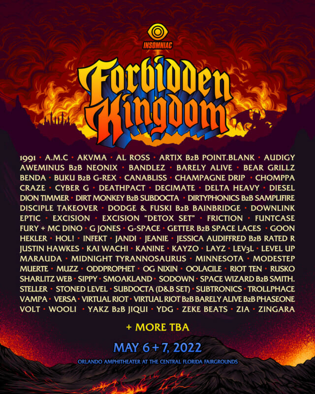Insomniac shares Forbidden Kingdom lineup with Excision, Kayzo, Subtronics, and moreFk 2021 Mk Lu Fl Soc R04 Updated Names TBA