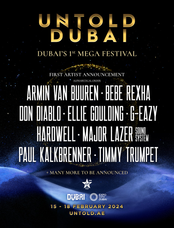 Dubai’s first mega festival, UNTOLD Dubai, announces first wave artist lineupParteneri Full UNTOLD Dubai KV Line Up